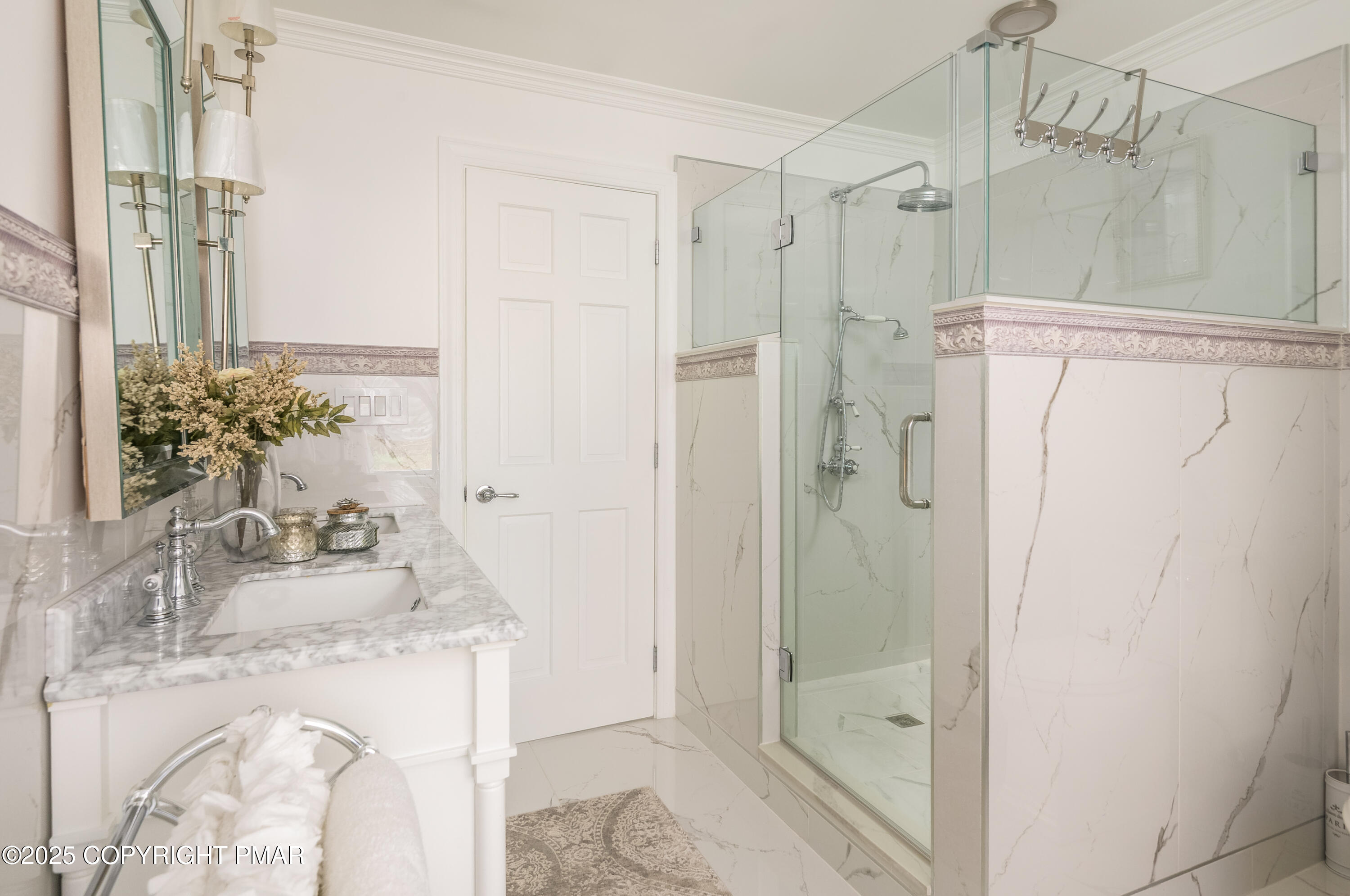 3038 Hemlock Road Stroudsburg, PA 18360 - Photo 29 of 64 a bathroom with a granite countertop shower sink and mirror