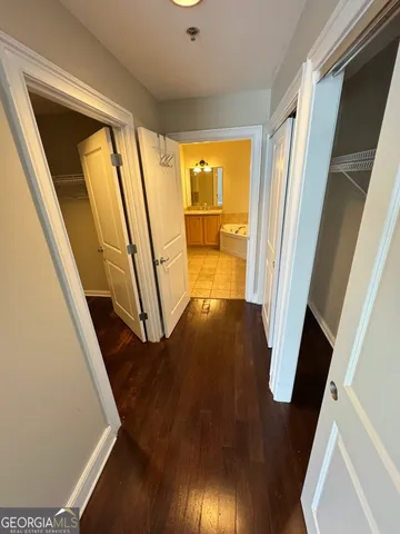 a view of an entryway with a small door