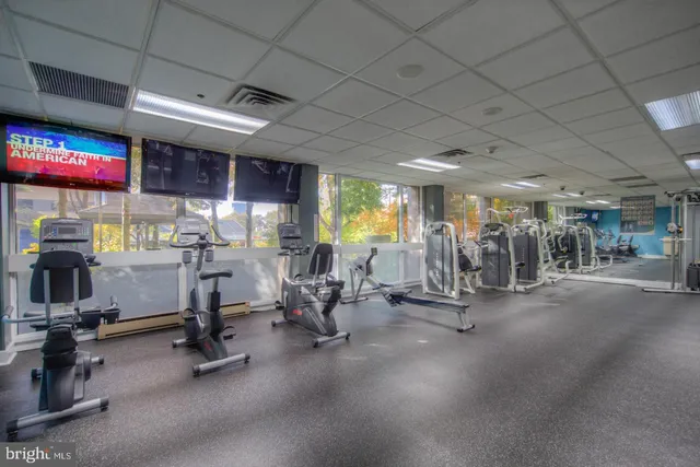 a view of a room with gym equipment