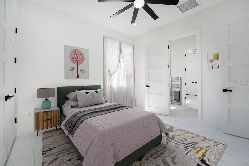 14080 Sydney Road Dover, FL 33527 - Photo 32 of 54 a bedroom with a bed and a chandelier