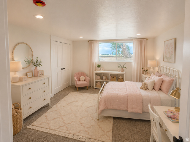 2865 North 3250 W Road Sutherland, UT 84624 - Photo 16 of 28 Staged Recessed ceiling lighting illuminates a room with light gray carpet flooring and white walls
