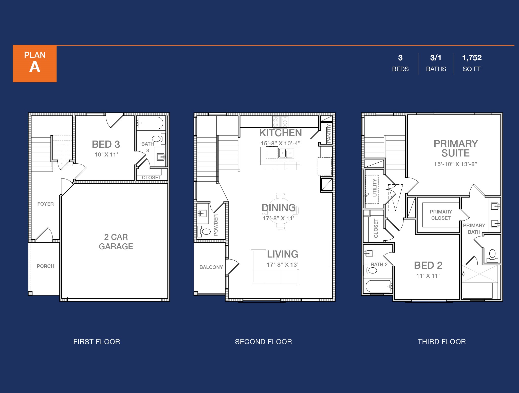 3911 Tulane Street, Unit B Houston, TX 77018 - Photo 37 of 37 Explore this spacious 3-bedroom, 3.5-bathroom home spanning 1,752 sq ft. With a two-car garage, open living area, and a luxurious primary suite, this floor plan offers comfort and convenience across three levels.