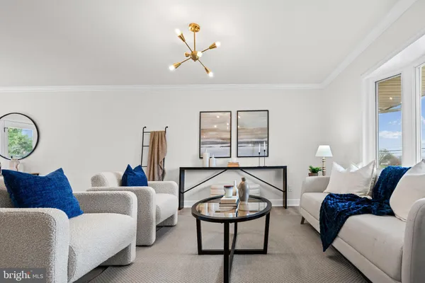 a living room with furniture a rug and a window
