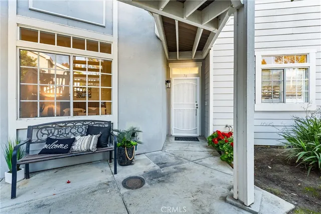 a view of a park with large trees
