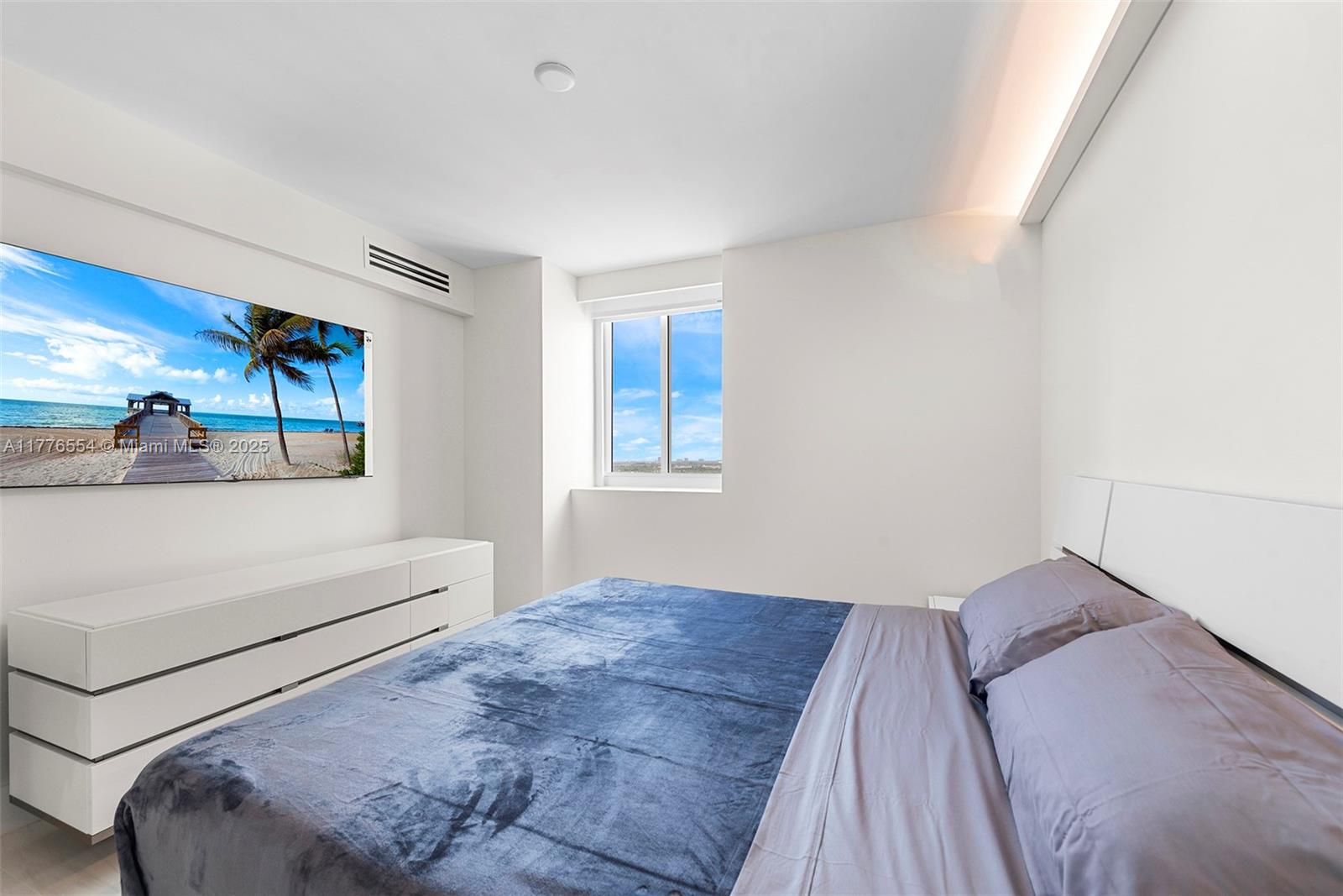 4775 Collins Avenue, Unit 2607 Miami Beach, FL 33140 - Photo 20 of 48 a bedroom with a bed and a painting on the wall