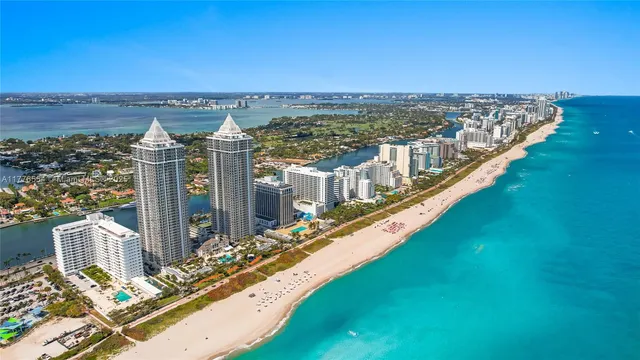 a view of a city and ocean view