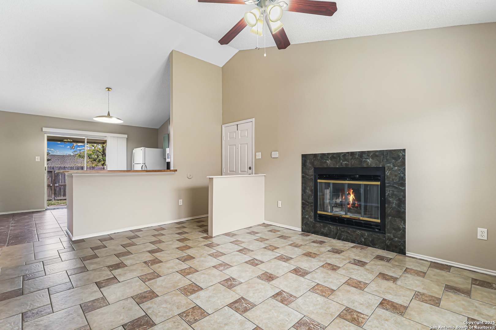 10254 Dover Ridge, Unit 806 San Antonio, TX 78250 - Photo 3 of 13 a room with a fireplace and wooden floor