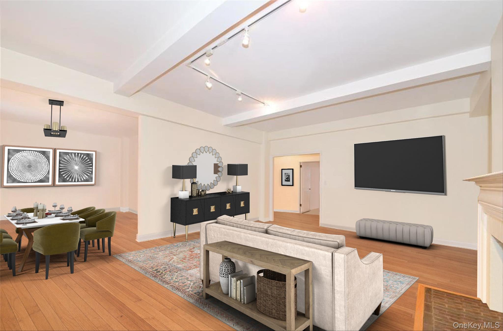 160 Middle Neck Road, Unit 2G Great Neck, NY 11021 - Photo 3 of 41 a living room with furniture and a flat screen tv