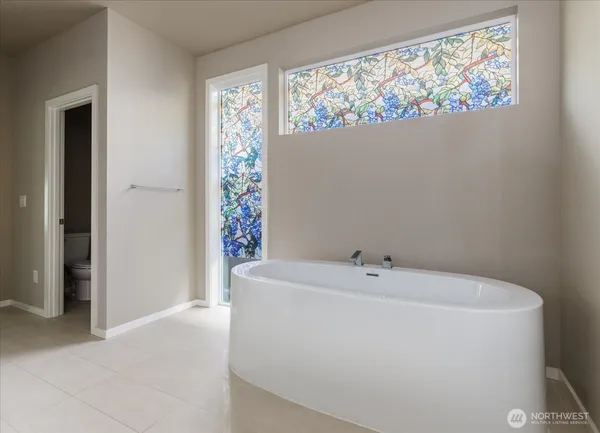 a bathroom with a bathtub