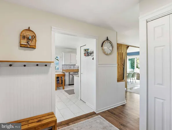 a view of dining room with wooden floor
