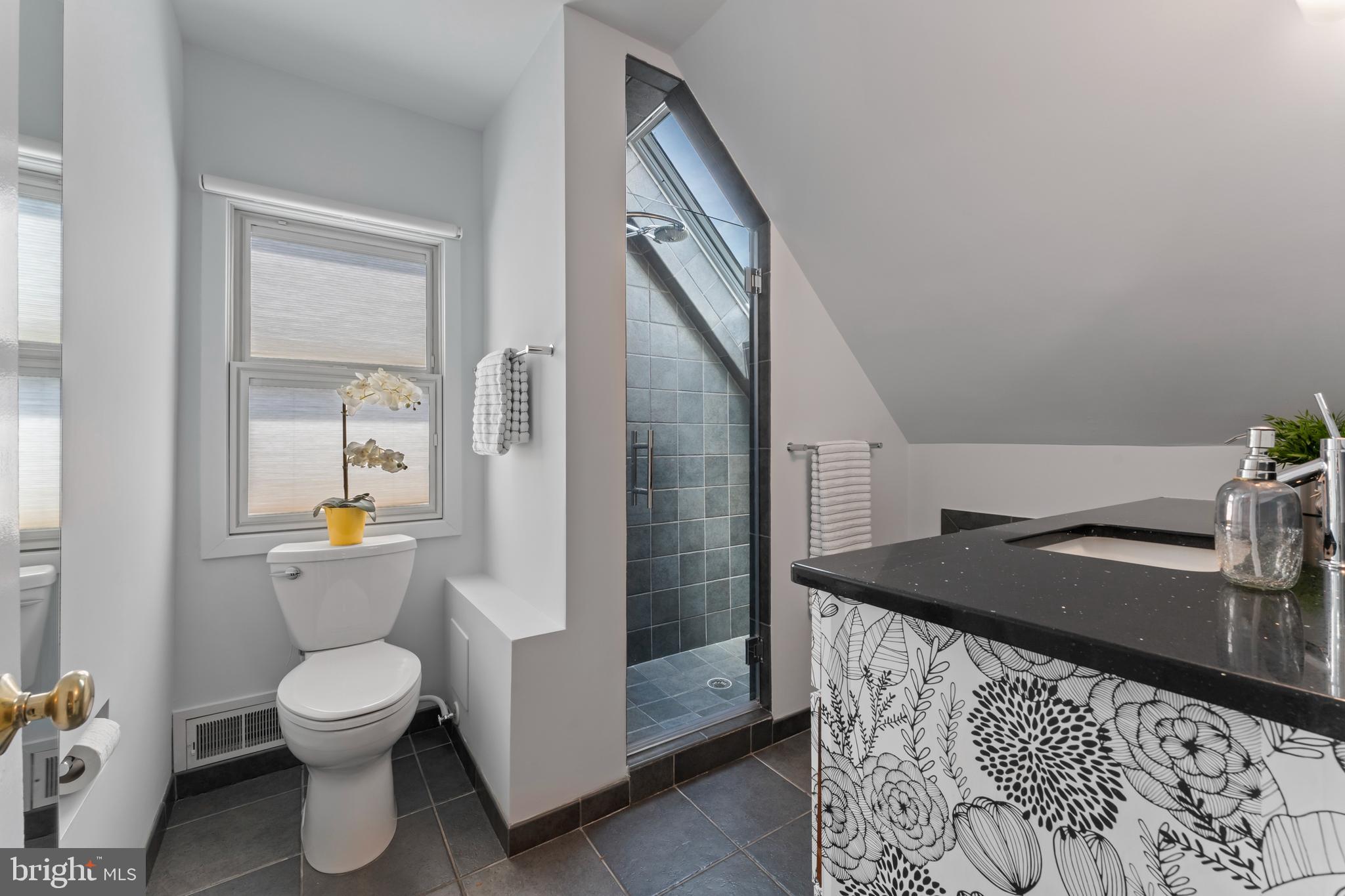 9906 Rogart Road Silver Spring, MD 20901 - Photo 41 of 68 a bathroom with a granite countertop sink a toilet and shower