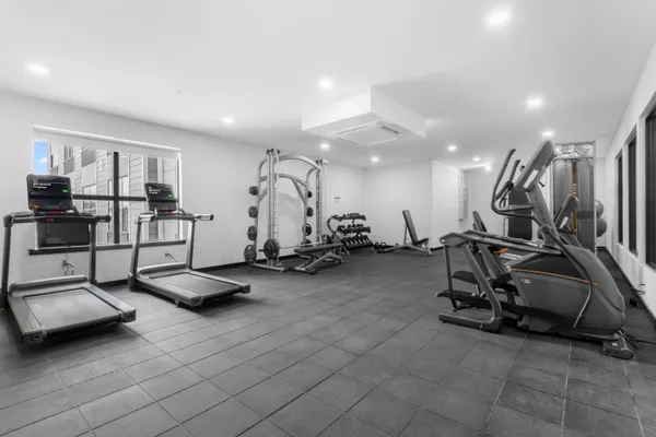 a view of a room with gym equipment