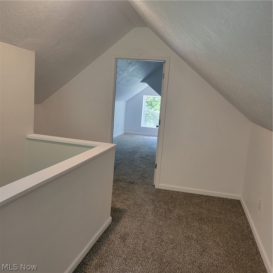 1500 Warner Road Southeast Canton, OH 44707 - Photo 11 of 21 Additional living space featuring vaulted ceiling, carpet floors, and a textured ceiling