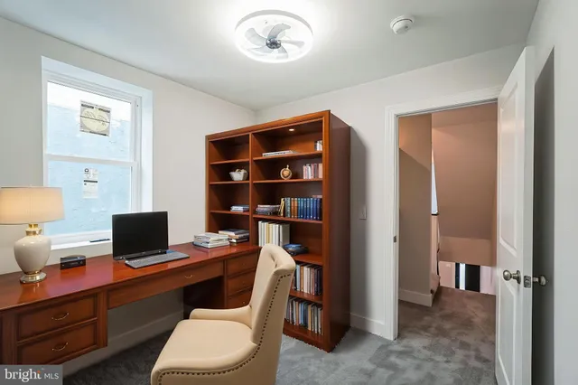 a room with a workspace