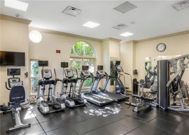 a view of a room with gym equipment