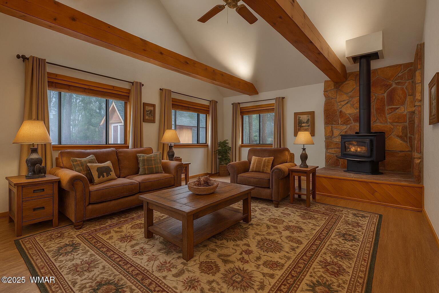 5382 Pine Dawn Road Lakeside, AZ 85929 - Photo 20 of 48 Living room - AI picture generated, plenty of space of family and friends. Cozy gas fireplace