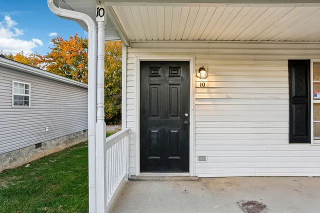 a view of front door and potted plants