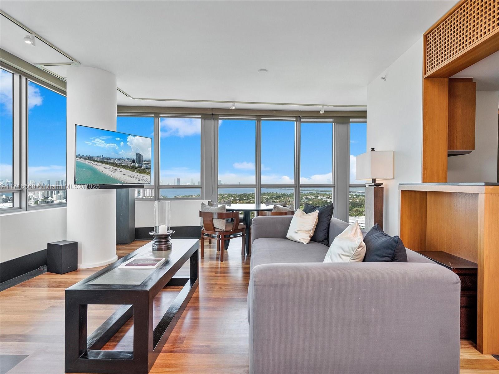 101 20th Street, Unit 3302 Miami Beach, FL 33139 - Photo 7 of 48 a living room with fireplace furniture and a large window
