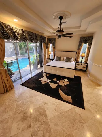 a bedroom with a bed and a walk in closet