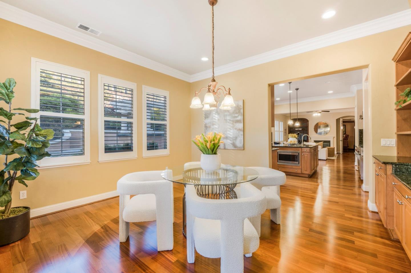4800 Shady Meadows Place San Jose, CA 95138 - Photo 70 of 89 a dining room with furniture a potted plant and wooden floor