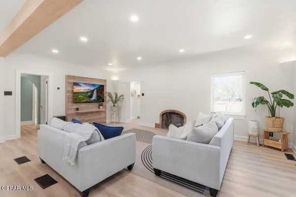 a living room with furniture