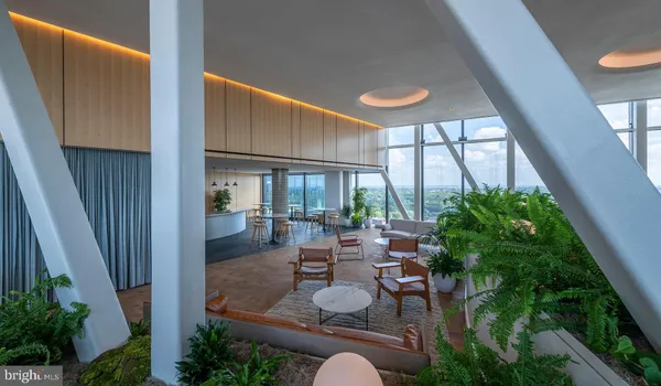 a view of a building with sitting area