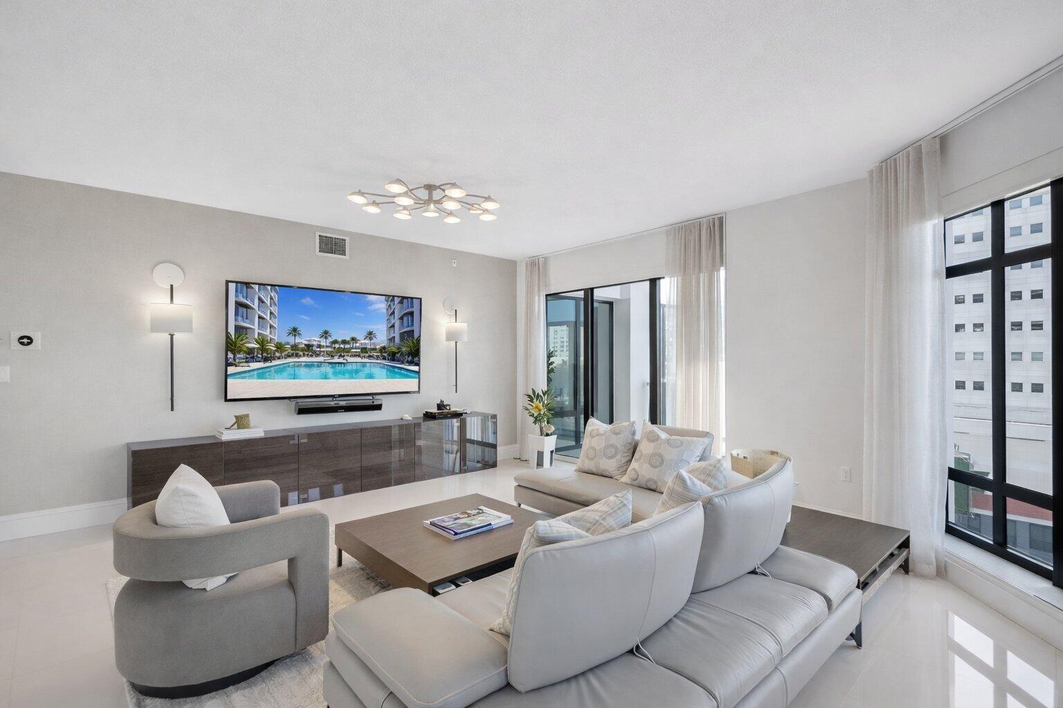 200 East Palmetto Park Road, Unit 505 Boca Raton, FL 33432 - Photo 7 of 71 a living room with furniture and a flat screen tv