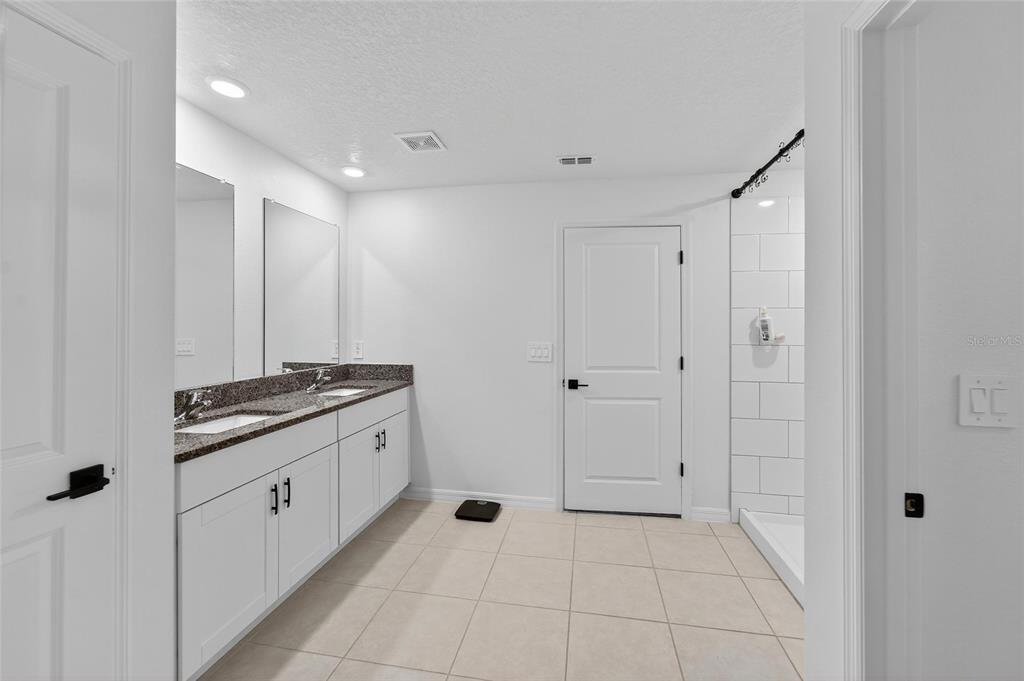 13073 Garnet Raspberry Avenue Wimauma, FL 33598 - Photo 42 of 50 a spacious bathroom with a granite countertop sink a mirror and a bathtub