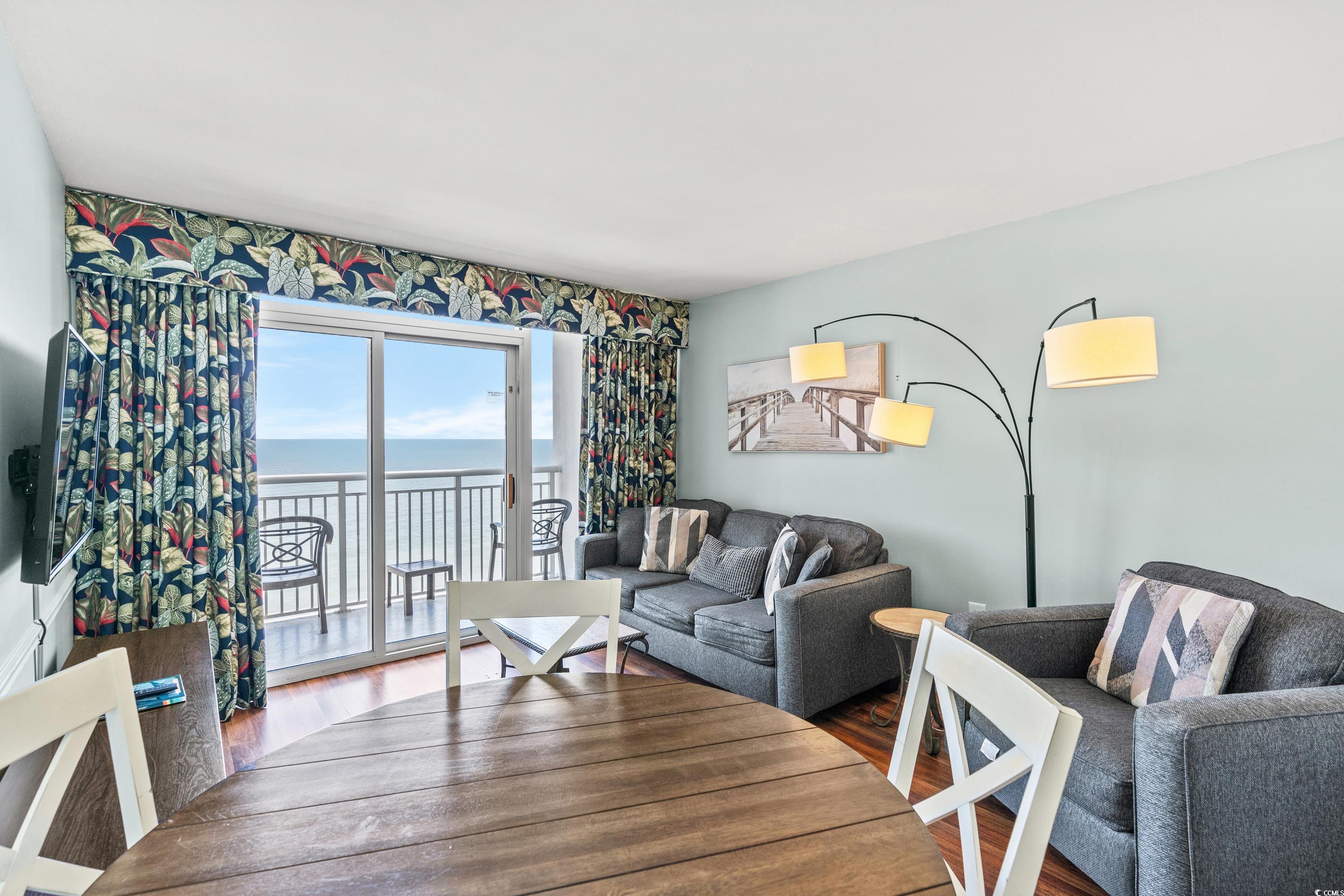 2000 North Ocean Boulevard, Unit 1612 Myrtle Beach, SC 29577 - Photo 6 of 21 Living room featuring wood-type flooring and a water view