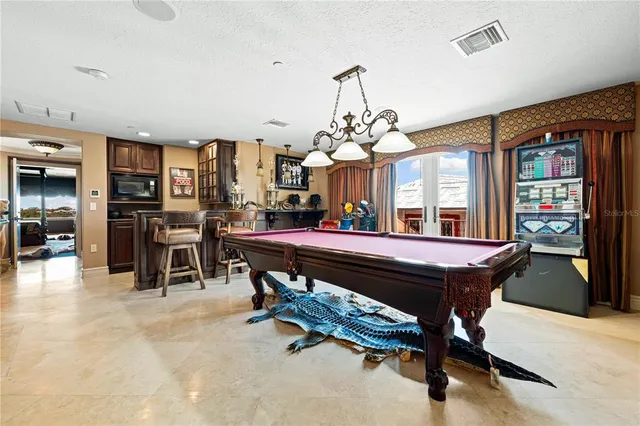 a view of a lake with sitting area