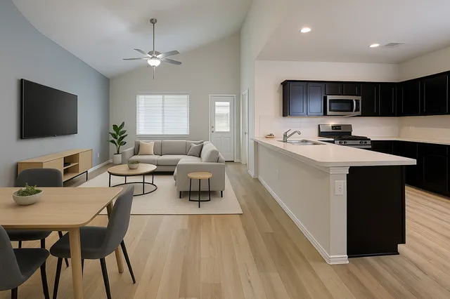 a bedroom with a bed and night stand