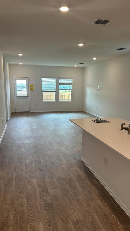 204 Inks Lane Kyle, TX 78640 - Photo 9 of 25 Bright open-concept living area boasts recessed lighting and durable wood-look flooring.