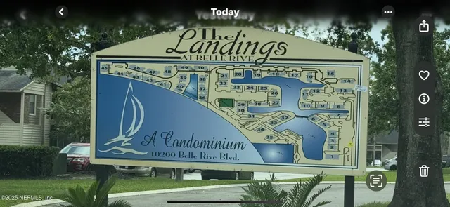 a view of a sign in front of building