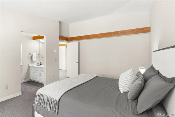 a bedroom with a bed and a couch