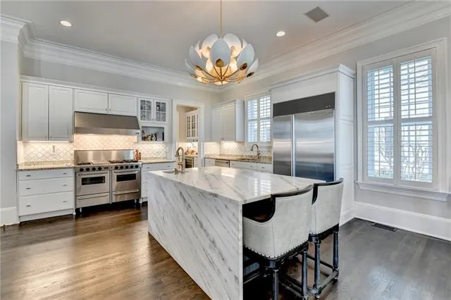 a view of dinning room with wooden floor