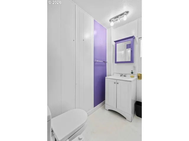 a bathroom with a sink a toilet and mirror