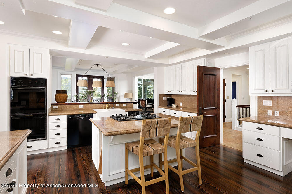 74 Pfister Drive, Unit 101 Aspen, CO 81611 - Photo 4 of 24 a kitchen with stainless steel appliances kitchen island granite countertop a refrigerator a stove top oven a sink dishwasher and white cabinets with wooden floor