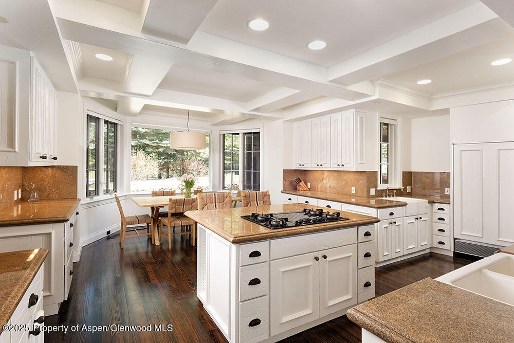 74 Pfister Drive, Unit 101 Aspen, CO 81611 - Photo 5 of 24 a kitchen with stainless steel appliances a stove a sink dishwasher and white cabinets with wooden floor