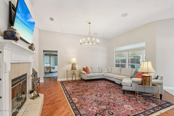 a view of a swimming pool with a sitting space