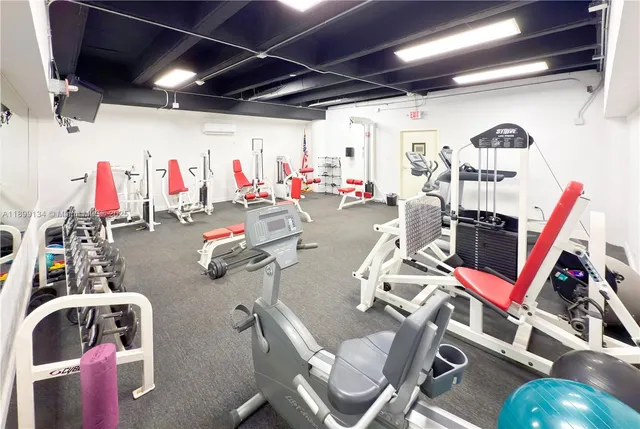 a view of a room with gym equipment