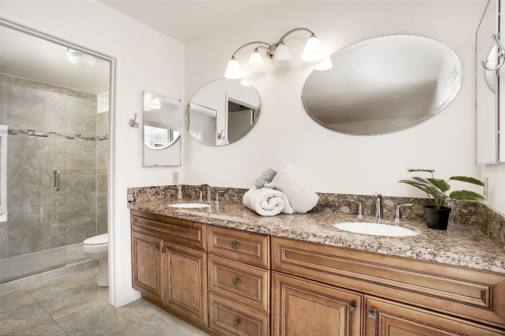 1980 Paseo Del Rey Vista, CA 92084 - Photo 12 of 25 a bathroom with a granite countertop sink a mirror and shower