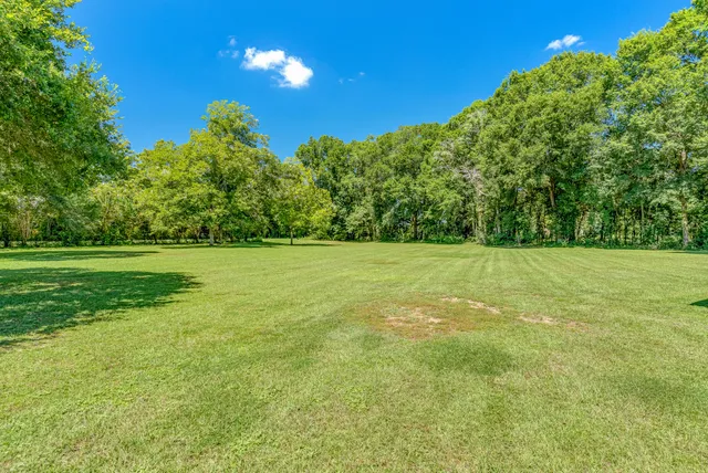 a house view with garden space and trees
