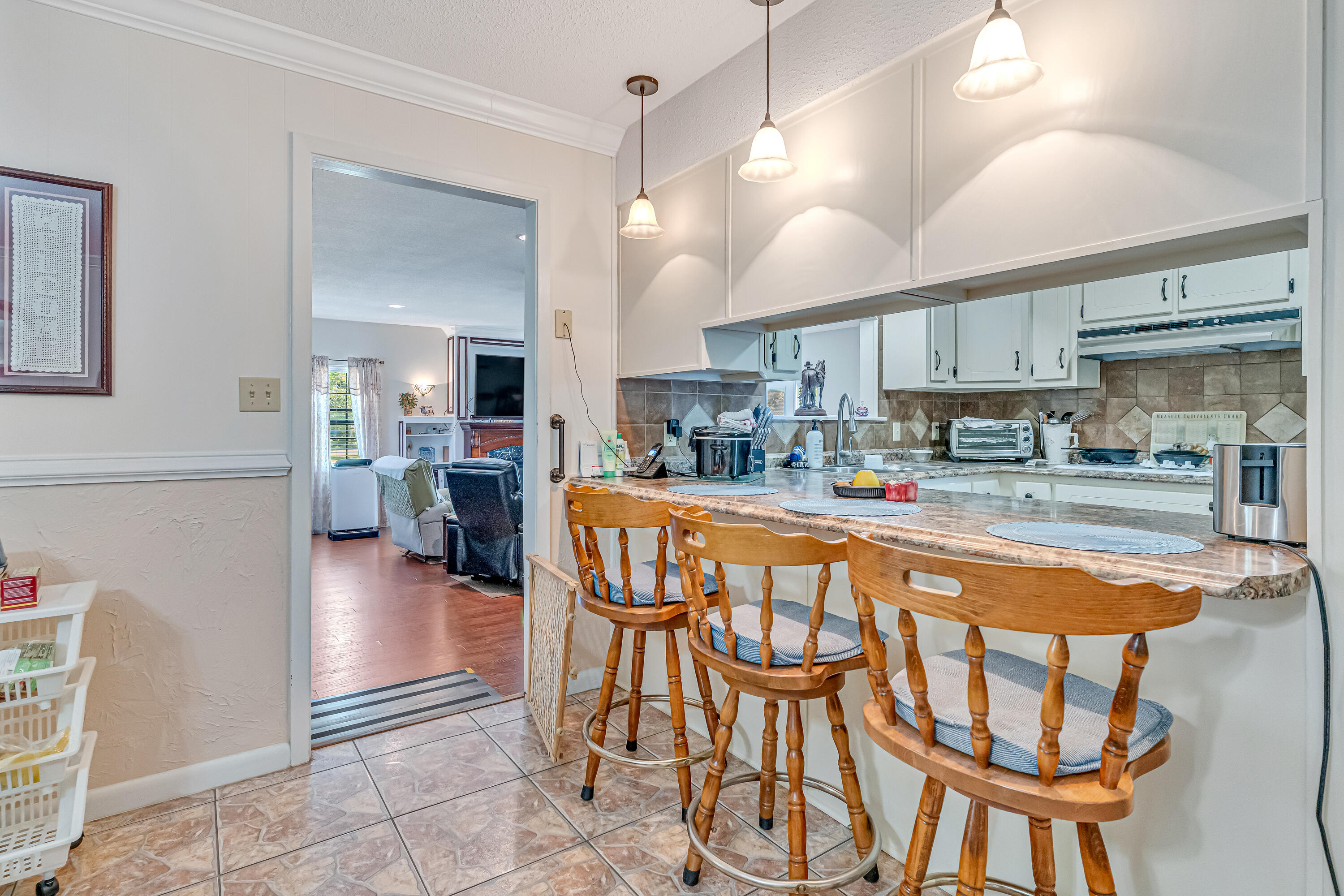 1401 Greenwood Road Baker, FL 32531 - Photo 51 of 61 a kitchen with stainless steel appliances granite countertop a dining table chairs refrigerator and sink