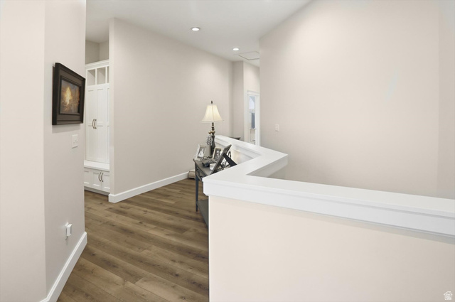 534 East Fish Hatchery Road Mantua, UT 84324 - Photo 41 of 87 Hallway featuring dark wood-style floors and recessed lighting