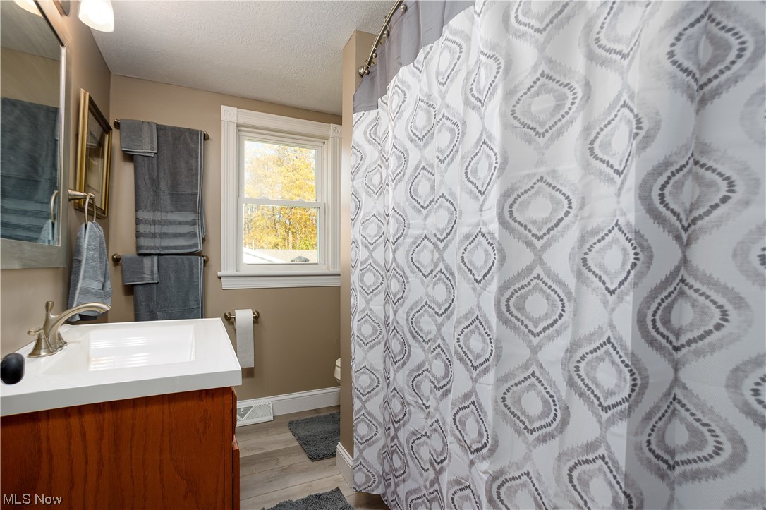 8409 Wadsworth Road Wadsworth, OH 44281 - Photo 20 of 23 Bathroom with a textured ceiling, wood-type flooring, toilet, and vanity