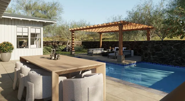 a table and chairs in patio of the house
