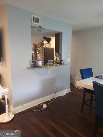 a workspace with wooden floor