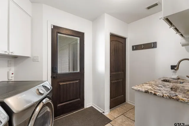 a storage room with granite countertop