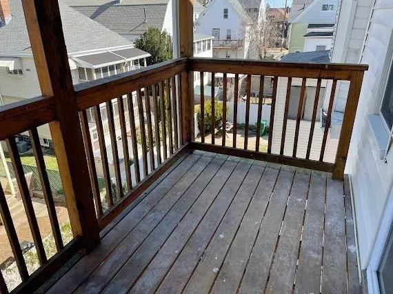 a view of wooden balcony