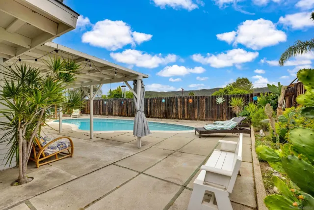 a spacious bedroom with a bed and a potted plant